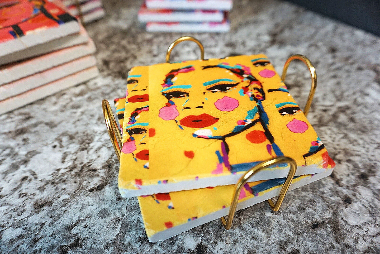 YELLOW FLOATING ORB CHEEKS MAMI MARBLE STONE COASTER