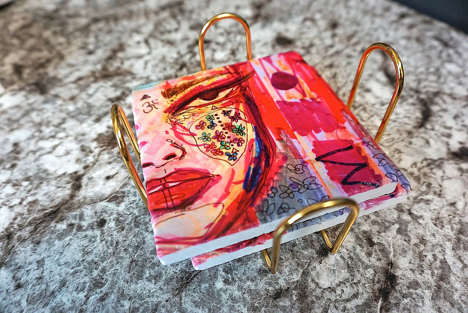 PINK OM MAMI STONE MARBLE COASTER