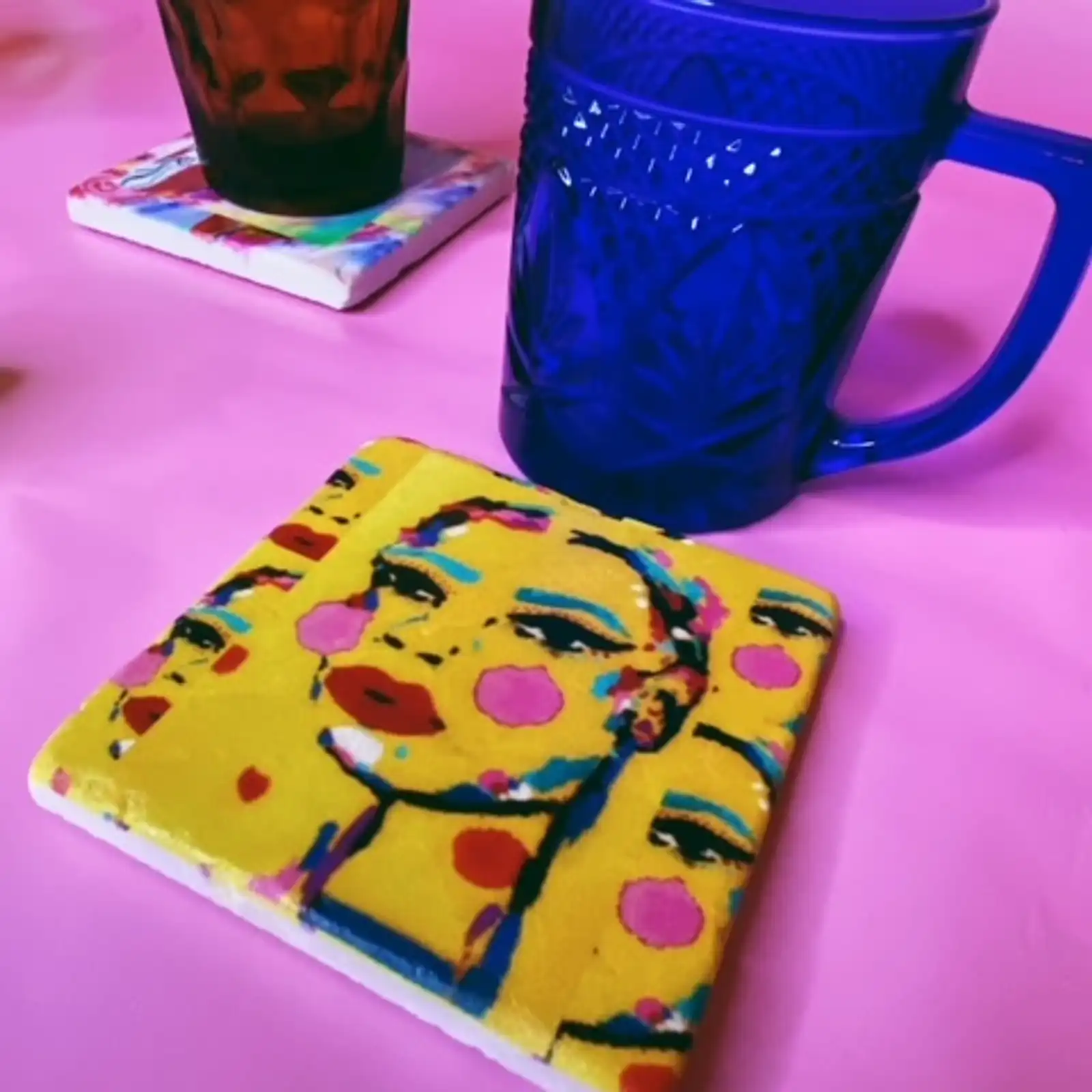 Thumbnail: YELLOW FLOATING ORB CHEEKS MAMI MARBLE STONE COASTER
